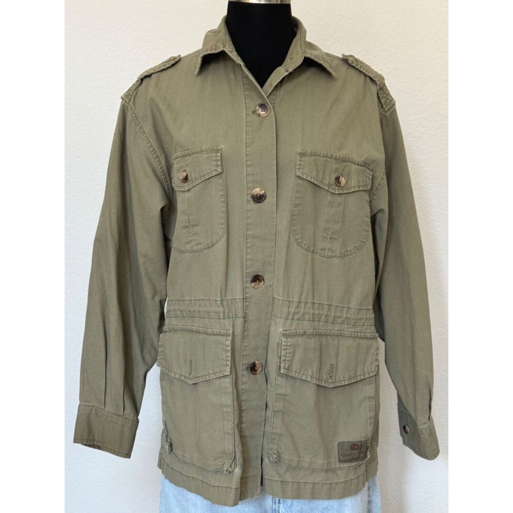Museum of the Bible Olive Green Jacket Size Medium Button Front Adjustable Waist